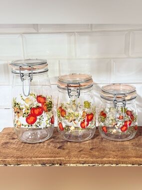ARC France Vintage Spice Of Life Mushroom Glass Canister Jar Set Of 3 1970s MCM